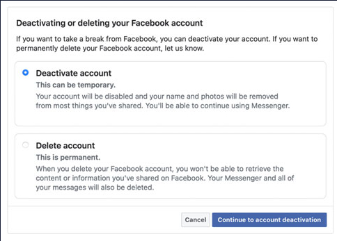 How to delete your social media accounts Facebook deactivate deletemyinfo