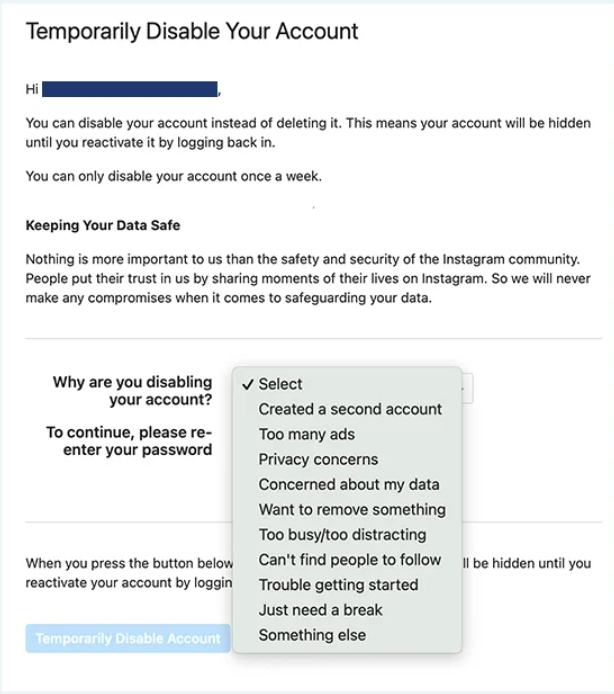 How to deactivate instagram deletemyinfo