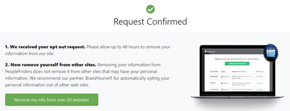 Delete My Info - People Finders removal confirmed
